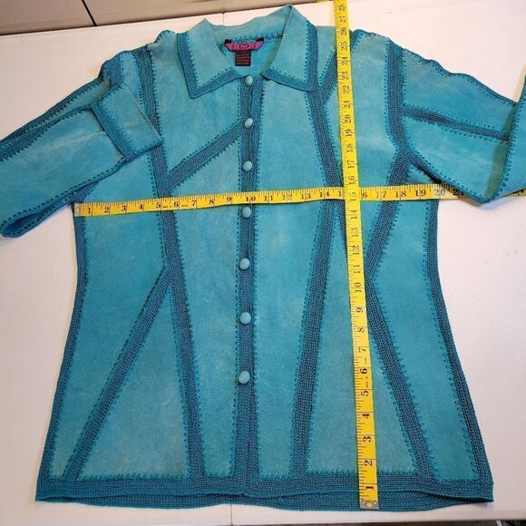 IDI by Matthew Y2K Turquoise Patchwork Suede Jacket Cardigan Women's Size Large - Picture 8 of 16